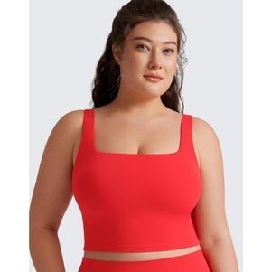 Square Neck Crop Tank Top Workout Longline Sports Bra Red